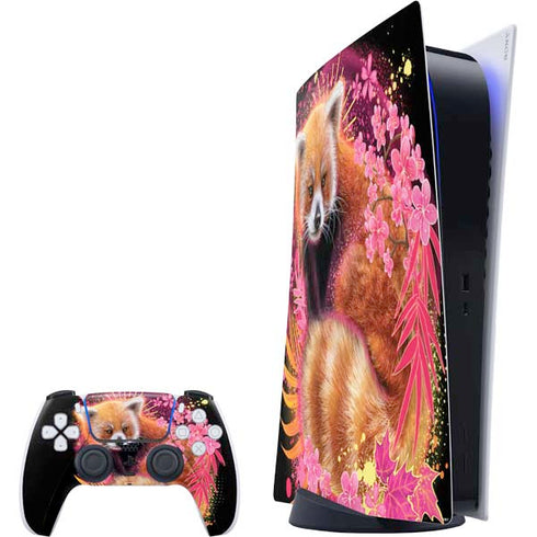 Red Panda with Flowers by Sheena Pike PlayStation PS5 Skins